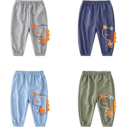 Boys Long Pants Loose Style Fashion Summer Cotton Dinosaur Cartoon Boys Girls Harem Pant Children Trousers for 2 3 4 5 6 Years