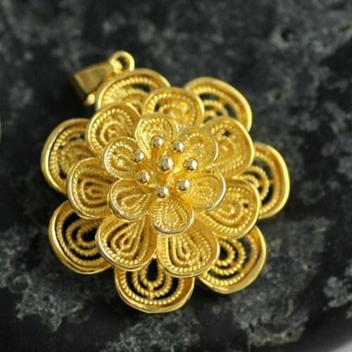Filigree Flower Pendant Yellow Gold Filled Womens Pendant Chain