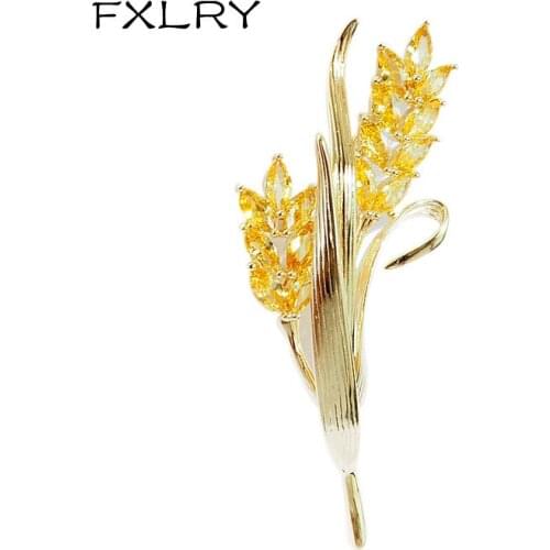 FXLRY high-end Cubic Zirconia Wheat Ears Brooches For Women Hot Sale Plant Pin Brooch Copper Jewelry Coat Accessories