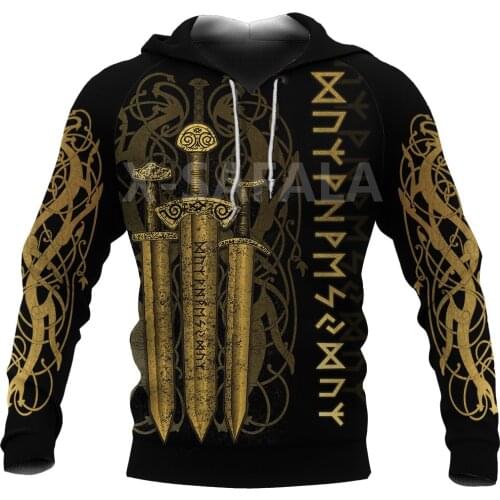 X-Safala Viking Tattoo Sword 3D All Printed Hoodie Man Women Harajuku Outwear Zipper Pullover Sweatshirt Casual Jacket