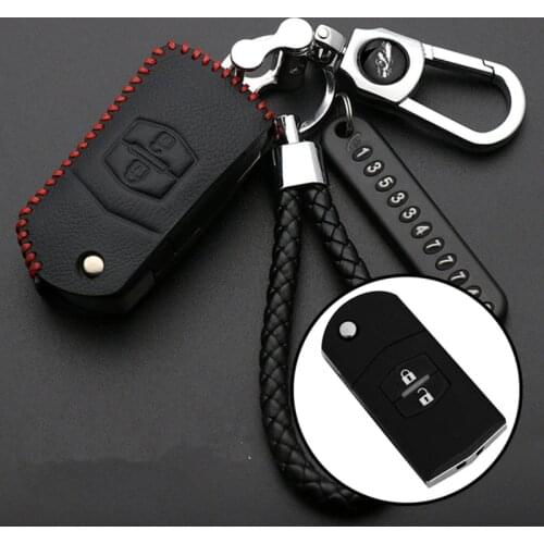 Leather Car Key Case Shell For Mazda 2 3 6 CX5 CX-7 CX-5 Folding Remote Fob Cover Keychain Holder Protector Bag Auto Accessories