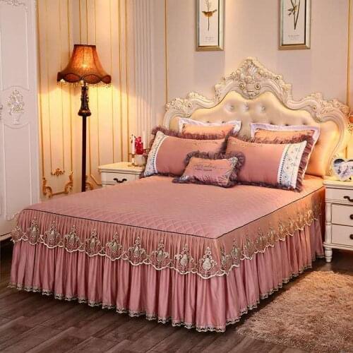 Lace Embroidered Bed Skirt Quilted Sheets Luxury Bedspread Single Double Queen King Size Warm Bedding Microfiber Bed Cover