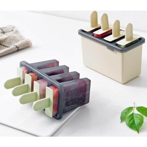 ZK30 Square 4 Cell Silicone Popsicle Maker Molds DIY Ice Cube Mold Box Ice Cream Juice Yogurt Lolly Mould Tray Tools