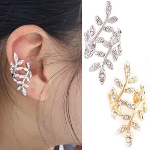 Fashion Statements Stud Earrings For Women Delicate Rhinestone Feather & Leaf Shape Cuff Ear Rings Gold Crystal Sparkling