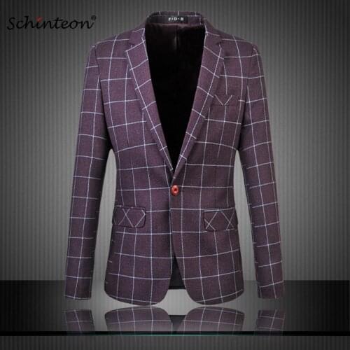 Plus Size Men Blazer Jacket Tartan Business Suit One Button Slim Casual Outwear M-6XL
