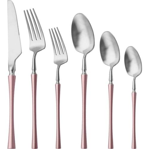 Pink Silver Dinnerware Matte Set 304 Stainless Steel Cutlery Kitchen Flatware Tableware Set Dessert Fork Western Knife Spoon Set
