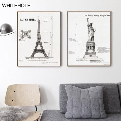 Wall Art Canvas Painting Building Landscape Painting Eiffel Picture Posters and Prints,Wall Pictures For Living Room Home Decor