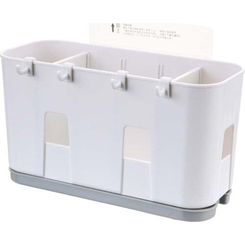 Wall Mounted Cutlery Drainer Rack with Drip Tray Utensils Organizer Spoon Fork Chopsticks Holder Caddy Kitchen Gadget Storage