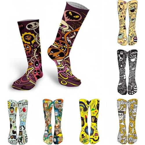 New Style Anime Cartoon Women Colorful Socks Sports Cycling Hip Hop Street Elastic Calf Socks Cotton Soft Unisex Knee Socks