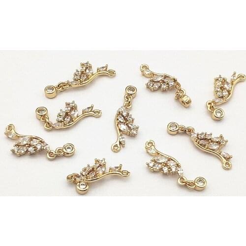 New Arrival! 24x7mm 50pcs Cubic Zirconia Feather Charm for Handmade Necklace/Earring DIY Parts,Jewelry Findings & Components