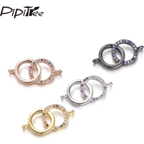 Pipitree Simple CZ Double O Infinity Charms DIY Zircon Crystal Geometric Charm for Bracelet Jewelry Making Connector Crafts