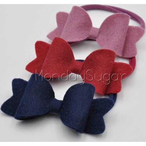 12pcs/lot 3.5inch Handmade Felt Hair Bow Nylon Headband Infant Headband Baby Girl Hair Accessory