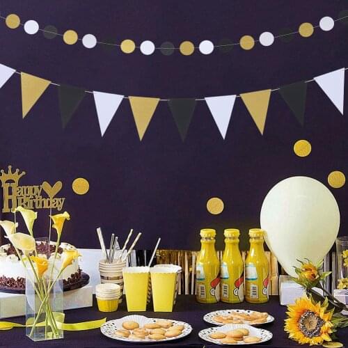 Party Decoration Props Birthday Wedding Black And White Golden Pennant String Wafer Banner Room Decoration Noble Style