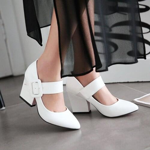 Big Size 9 10 11 12 ladies high heels women shoes woman pumps Marijanes thick-heeled buckled single shoes