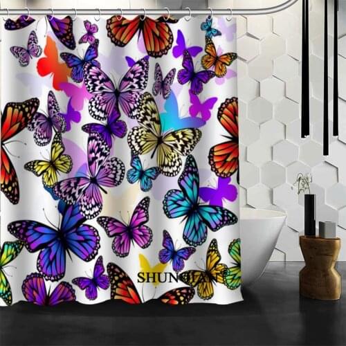 Butterfly Shower Curtain Customized Bath Curtain Waterproof Polyester Fabric Curtain For Bathroom