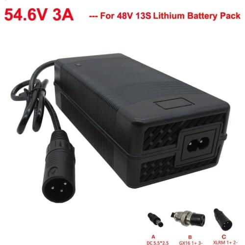 48V 3A electric bike battery Charger Output 54.6V 3A XLR Male connector use for 13S 48 Volt ebike scooter battery with fan