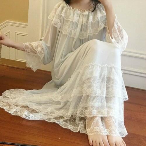 Lady Lolita Victorian Nightdress Nightwear Sleepwear Tulle Lace Ruffle Retro Top