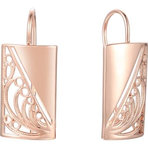 FJ Women Without Stone Square 585 Rose Gold Color Drop Earrings 13mm Wide