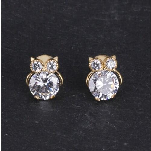 New Women Crystal Zirconia Owl Stud Earrings Kids Girl Cute Animal Statement Rhinestone Brincos Pendientes Fine Jewelry Gifts