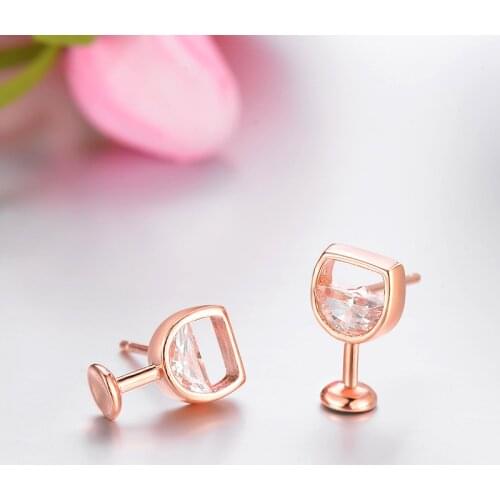 Red wine Glass Shape Stud Earring Copper Cubic Zirconia Jewelry For Women Party Wedding