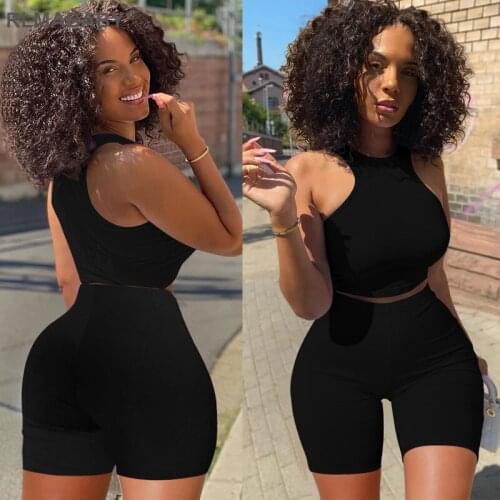 Casual Sexy Streetwear Skinny Two Piece Set Women Sleeveless Cropped Top And High Waist Shorts Suit Fitness Tracksuit Outfits