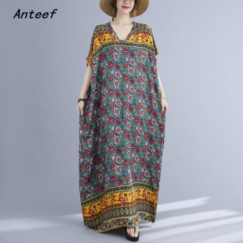 Short sleeve cotton satin vintage floral dresses for women casual loose maxi long woman summer beach dress elegant clothes 2021
