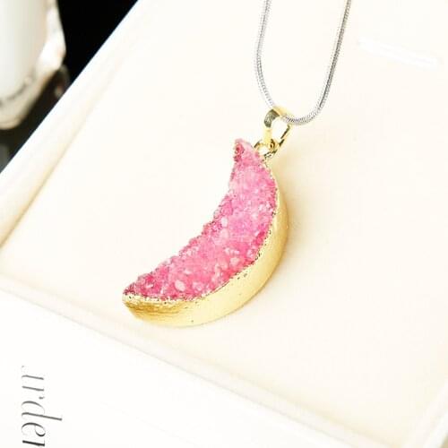 1PC colorful Natural Crystalline teeth moon crystal mineral jewelry chakra healing necklace fashion simple DIY fashion gift