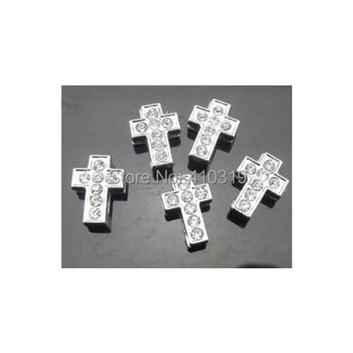 100pcs/lot 8mm Full Rhinestone Cross Slide Charm DIY Alphabet Accessories