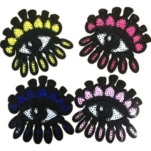 Clothing Accessories Sequins Heart-shaped Eye Sew On Patch DIY Embroidered Applique Bling Eye for Decoration Clothing Accessory