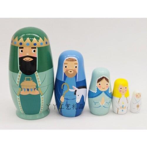 5Pcs Cute Wooden Animals Hand Painted Russian Nesting Dolls Babushka Matryoshka Dolls Toys Gifts Home Decoration