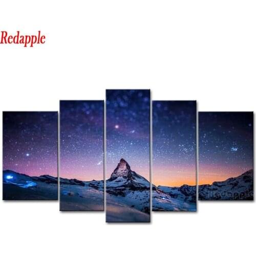 5 pieces of starry night sky wall art purple starry skyline 5D Diamond Panting Cross Stitch Mosaic Full Drill Diamond Embroidery