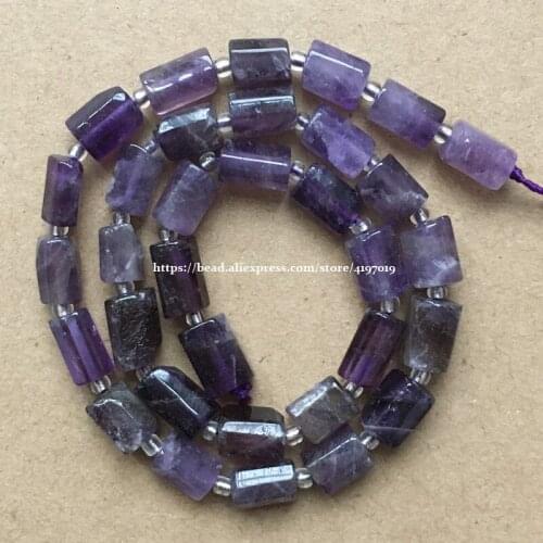 7'' Natural Faceted Purple Amethysts Quartz Cylinder Spacer Stone Beads For Jewelry DIY Making