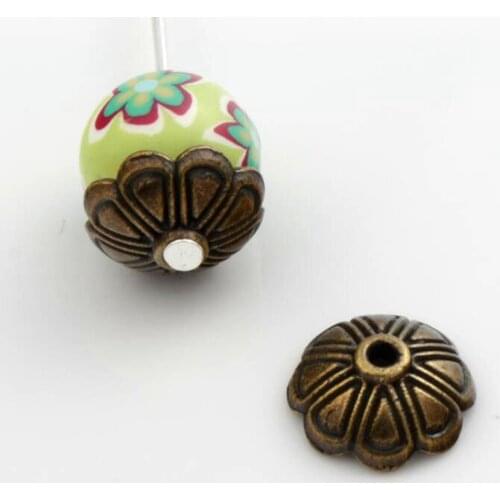 70Pcs L1060 Antique Bronze Alloy Bail Design Bead Cap Jewelry Findings Components 10x10mm LZsilver