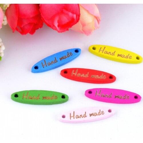 Free shipping -100PCs Multi Style Sewing Wood Buttons "Handmade" Letter Carved 2 Holes Decorative Buttons Scrapbooking