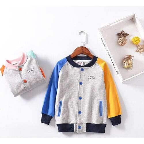Manufacturer direct sale 2018 spring and autumn new long sleeve boys and girls printed puppy color matching baseball jacket