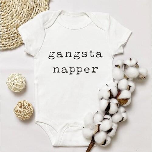 White Baby Bodysuit Boy Girls Boys Short Sleeve Leisure Jumpsuit Letter Printing Funny Baby Clothing Bodysuits Gangsta Napper