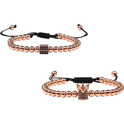 Homme Rose Gold Beads Bracelets Cube Helmet Skull Crown Geometric Ball Adjustable Nylon Rope Bangles Alloy Accessories for Women