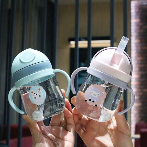 250ML New Baby Water Bottle With Straw and Handle Cartoon Animals Children Drinking Bottle Feeding Cups School Camp Kids Bottles