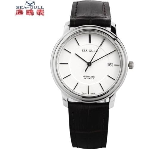 Seagull Ultra Thin 8mm Dress Mechanical Wristwatch ST18 Movement Leather Strap Bracelet Self Wind Automatic Mens Watch M201S