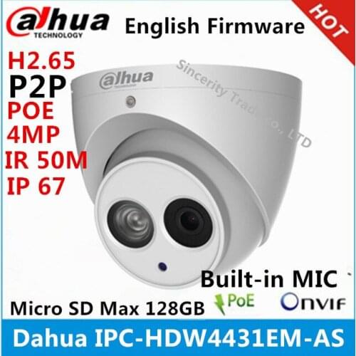 Dahua IPC-HDW4431EM-AS metal shell H2.65 Built-in MIC WDR IR 50m 4MP IP Camera with POE replace DH-IPC-HDW4421EM-AS cctv Camera