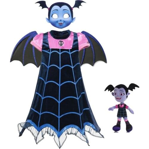 Girl Vampirina Children Cosplay Party Clothing Halloween Vampire Dress Up Costume Girls Dresses Carnival Party Mask Headband