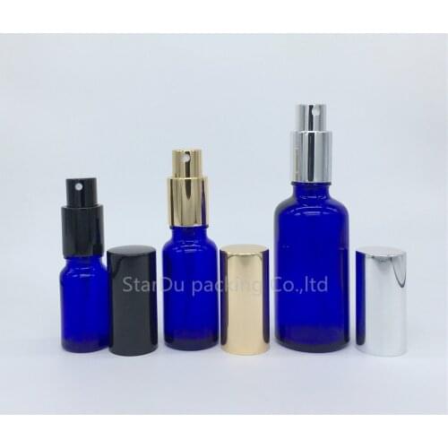 10ml 15ml 20ml 30ml 50ml 100ml blue glass bottle with Perfume aluminum sprayer, Essential Oil Spray Glass blue Bottles