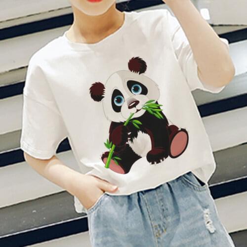 Round Neck T-shirt Kids Harajuku Boys T Shirt Cute Kawaii Panda Eating Bamboo And Bear Printing Baby Girl Clothes Fashion Cozy