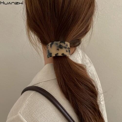 HUANZHI 2020 New Trendy Retro Acetate Colorful Geometric Curved Leopard Print Elastic Head Rope Hair Accessories for Women Girl