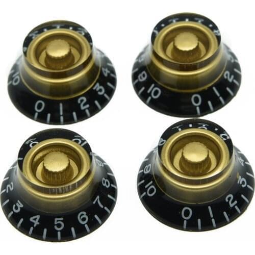 KAISH 4x LP Custom Bell Knobs Top Hat Knob Black w/ Gold fits SG LP Guitars