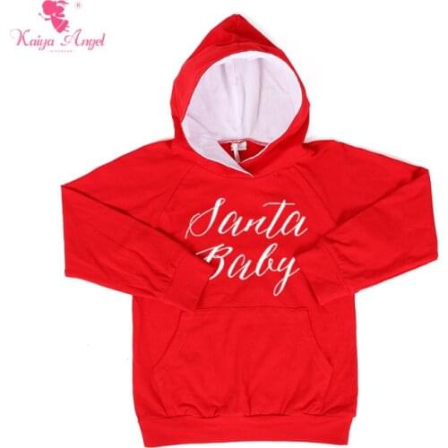 Kaiya Angel Christmas Long Sleeve Hooded Shirt Red Shirt Santa Baby Autumn Wear T Shirts Girls Cotton Long Sleeve T Shirt 1-8T