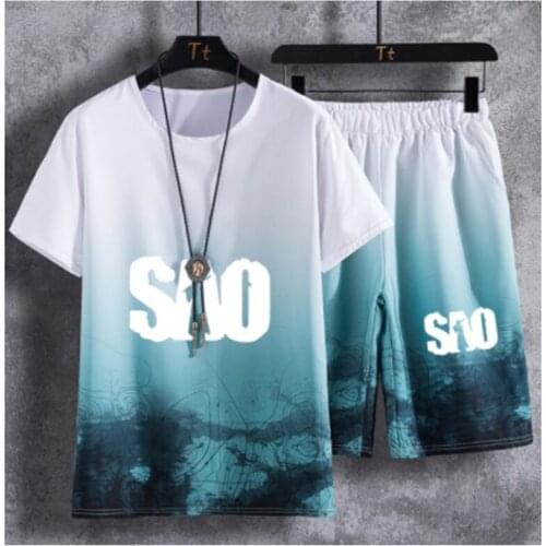 Summer Mens short sleeve Sao Car Logo Printing Cotton High Quality Casual Mens short sleeve P+ pants 2-piece suit
