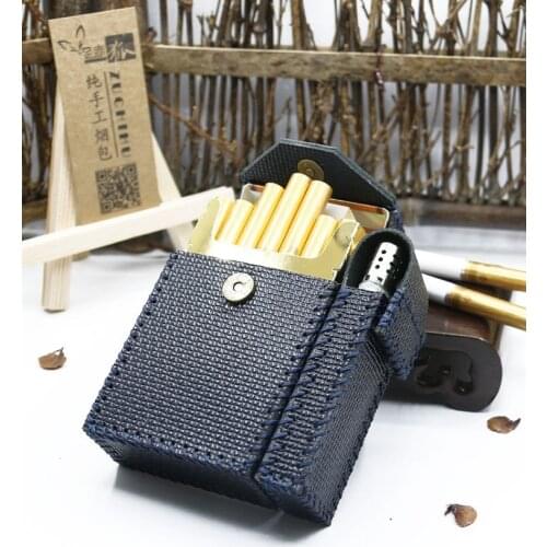 20 Sticks Leather Cigarette Case Personalized Cowhide Bag With Detachable Lighter Set Retro Novelty Gadgets For Men