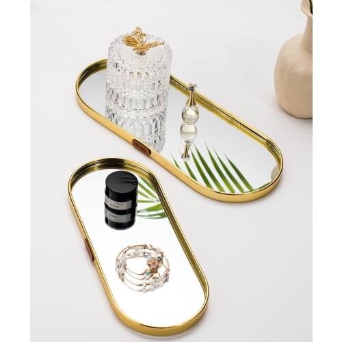 Creative Glass Mirror Layer Rectangle Foodstuffs Tea Cup Aromatic Therapy Storage Tray Jewelry Necklace Display Tray Home