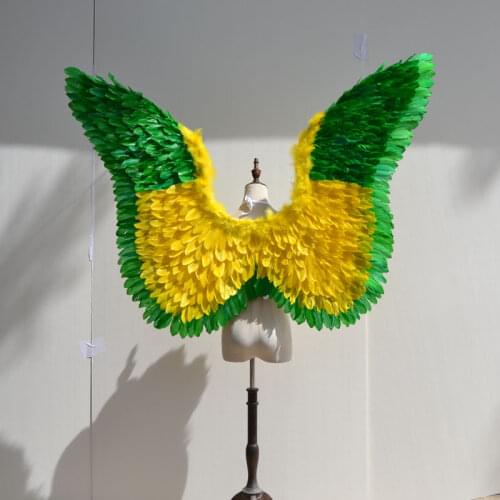 Length 115cm angel wings yellow&green feathers wings,Model Catwalk Stage Cosplay Performance Shooting film Props gift a1965